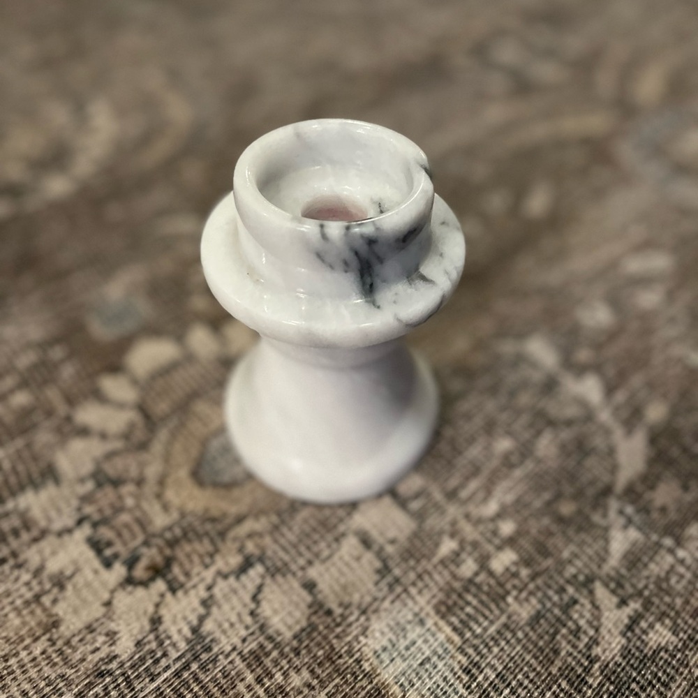 Vintage Gray & White Veined Solid Marble Convertible Taper/Votice Candle Holder